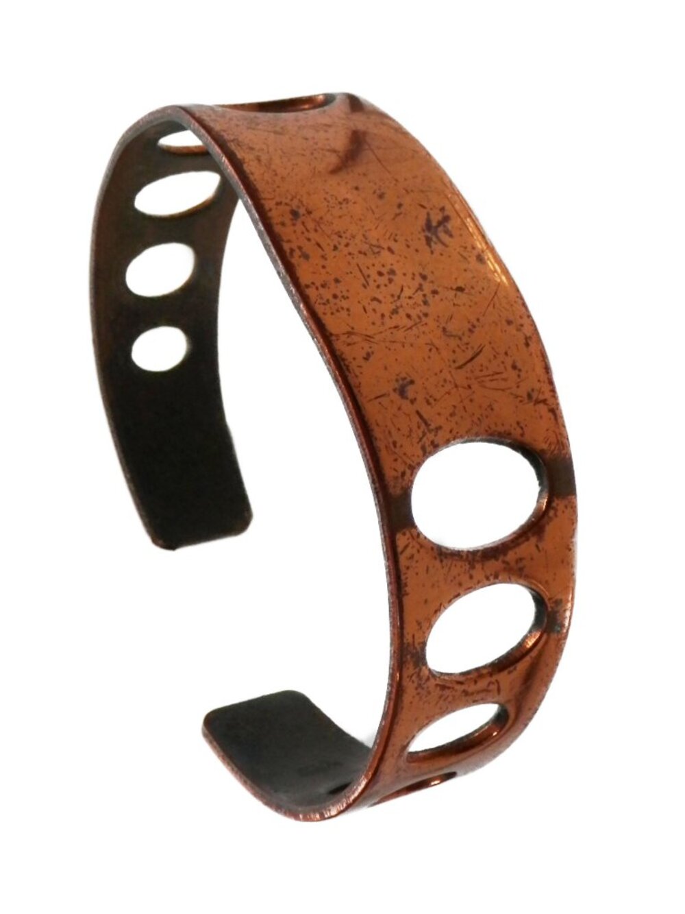Vtg Metal Copper Cuff Bracelet Punch Out Hole Design